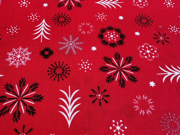 Baumwoll-Stoff Schneeflocken Rot Nr 4951